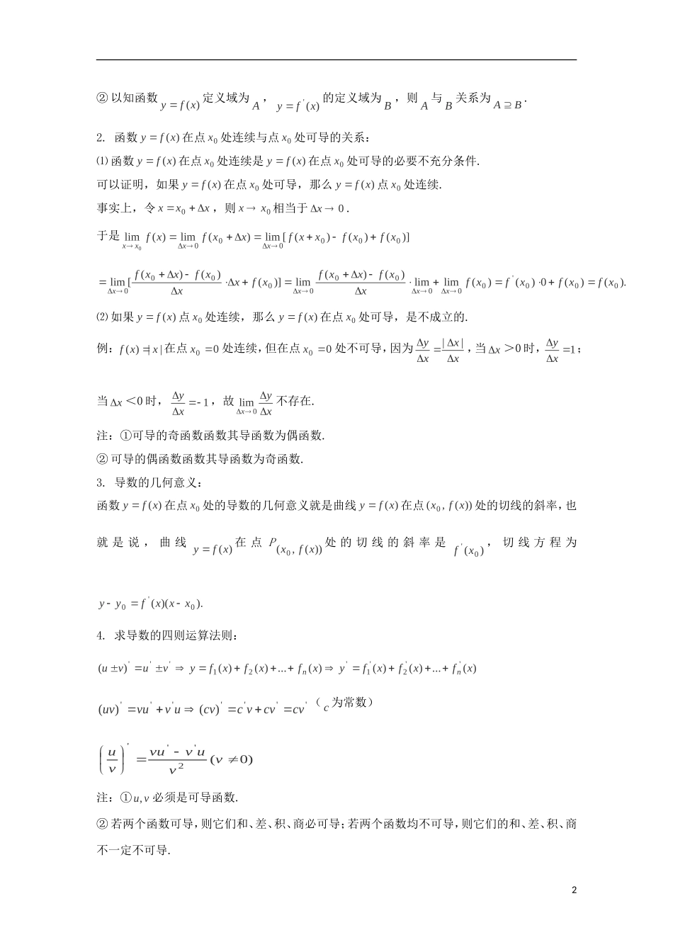 2014高考数学 基础知识清单 第14章 导数 新人教A版 _第2页