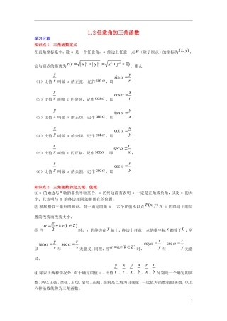 2014高中数学 第一章 三角函数 任意角的三角函数学习过程 新人教A版必修4
