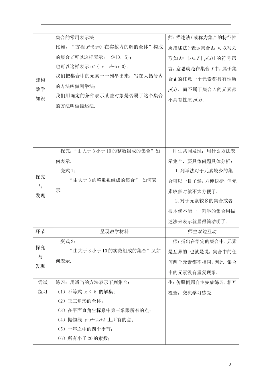 2014高中数学 第一章《集合的含义与表示》第一课时参考教案 北师大版必修1_第3页