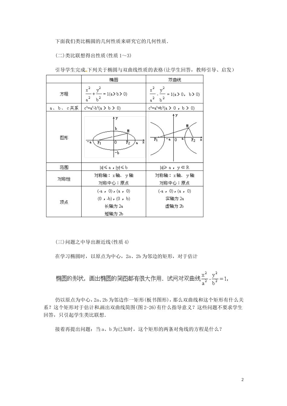 2014高中数学（教案+课内预习学案+课内探究学案+课后练习与提高）1.1.2双曲线的几何性质 新人教A版选修1-1_第2页