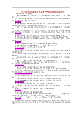 2014高考语文解题要点全集 常用的表现手法及修辞