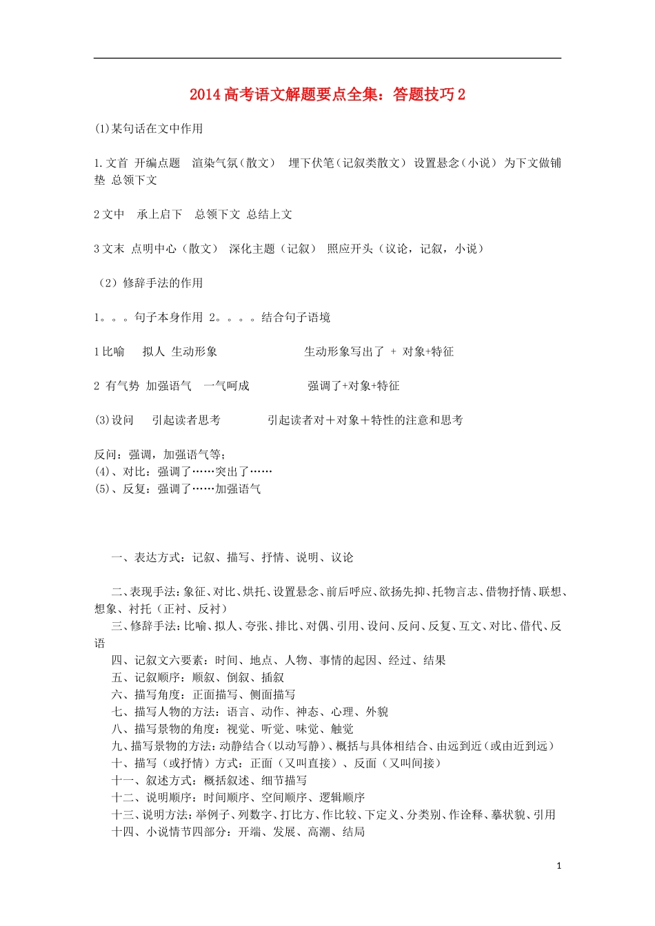 2014高考语文解题要点全集 答题技巧2_第1页