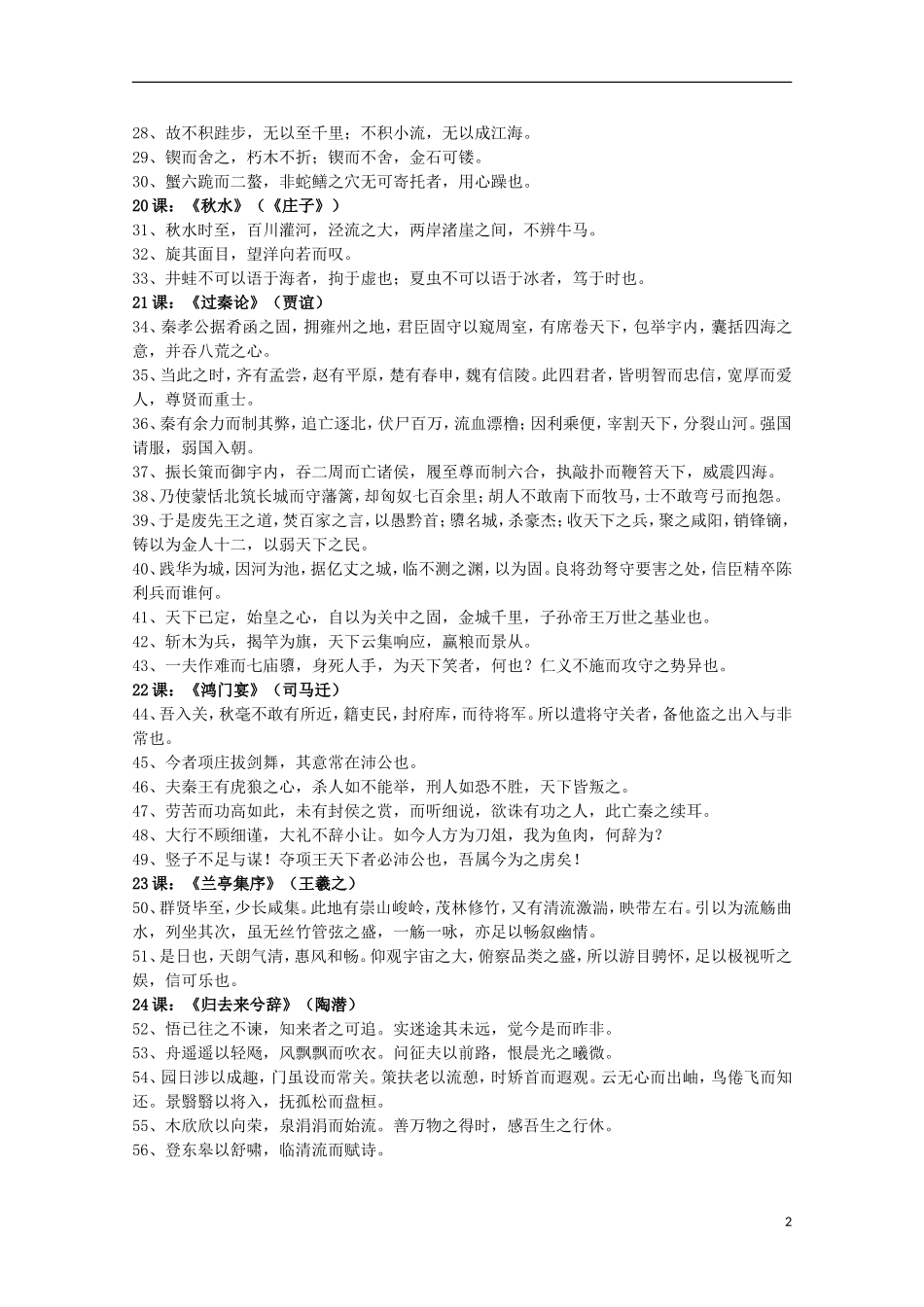 2014高考语文解题要点全集 文言文须背诵及熟记的句子_第2页