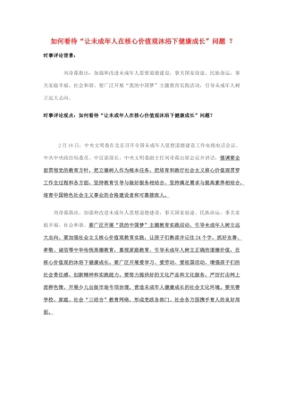 2014年高考政治 2月时事评论精粹 如何看待“让未成年人在核心价值观沐浴下健康成长”问题 ？素材