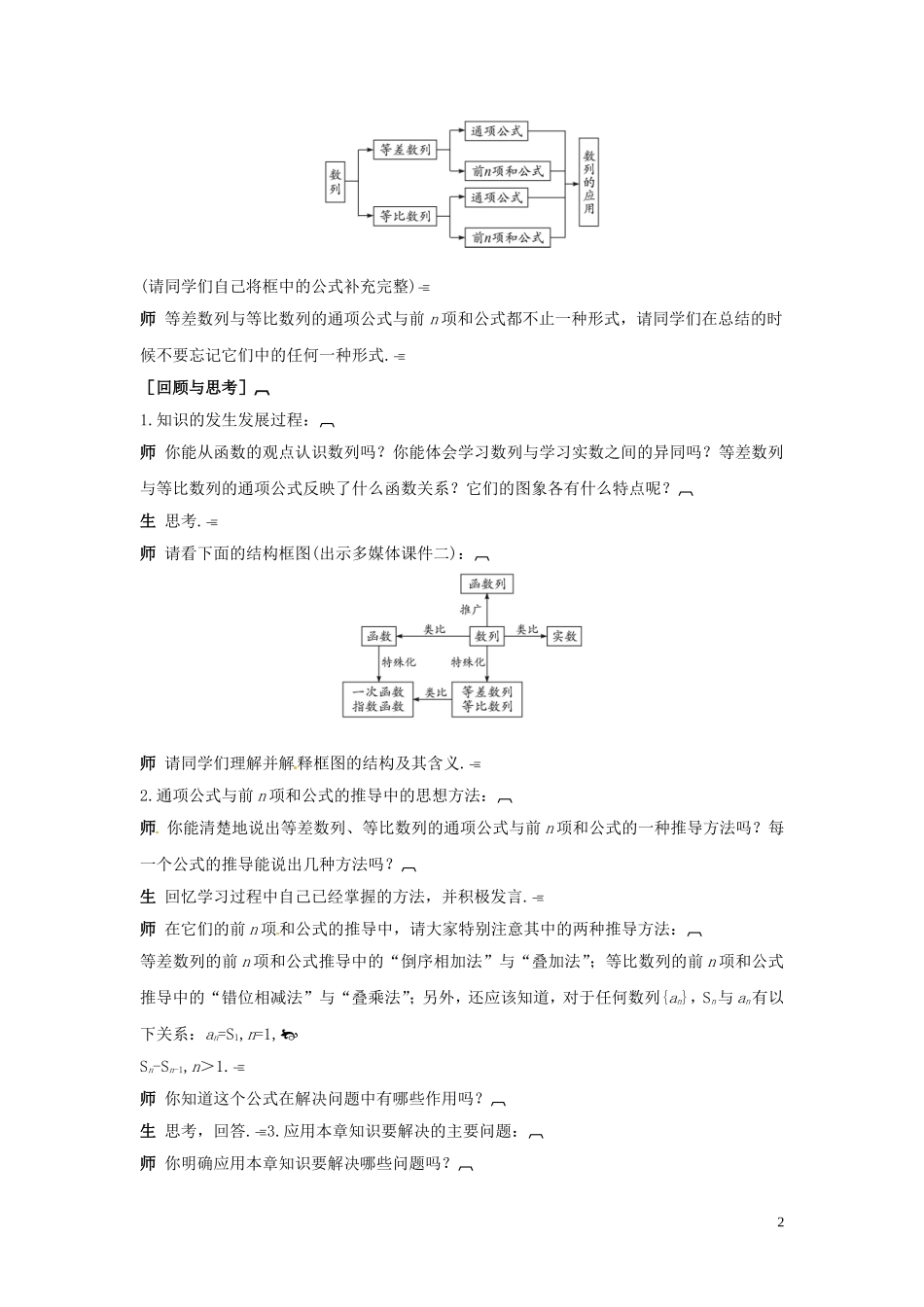 2014高中数学 数列小结与复习　教案 北师大版_第2页
