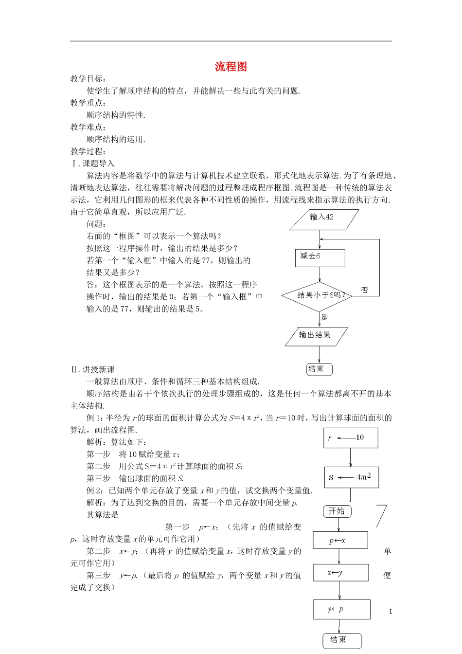 2014高中数学《流程图》教案（1） 苏教版必修3_第1页