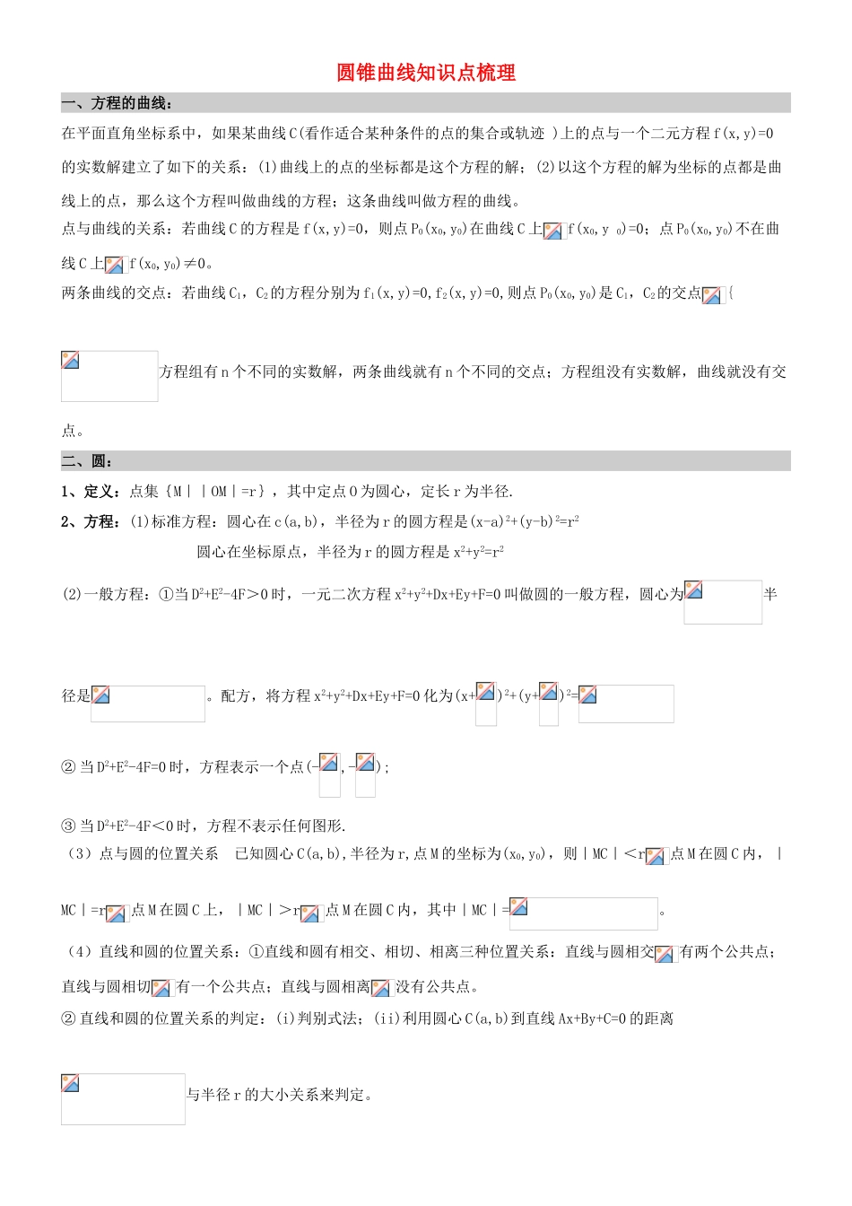 2014高中数学 圆锥曲线知识梳理 北师大版选修2-1_第1页