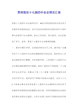 贯彻落实十七届四中全会情况汇报-