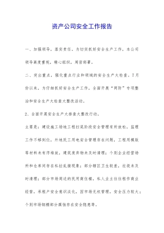 资产公司安全工作报告-
