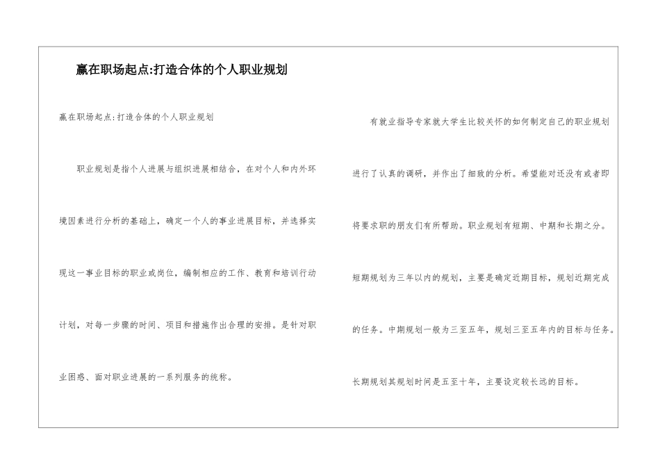 赢在职场起点-打造合体的个人职业规划_第1页