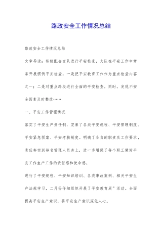路政安全工作情况总结-