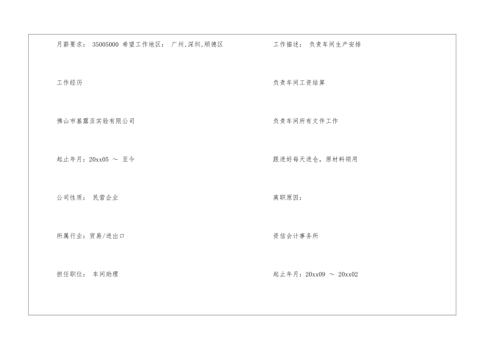 车间助理简历模板_第2页