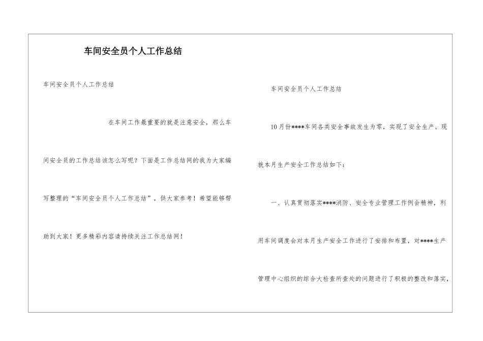 车间安全员个人工作总结_第1页