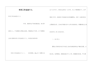 车间工作总结个人