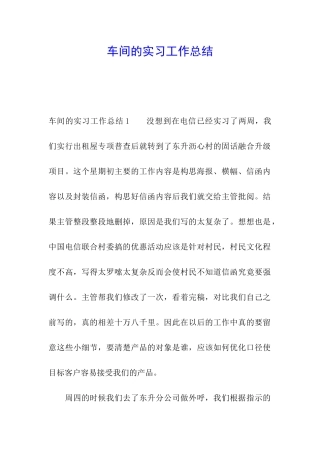 车间的实习工作总结