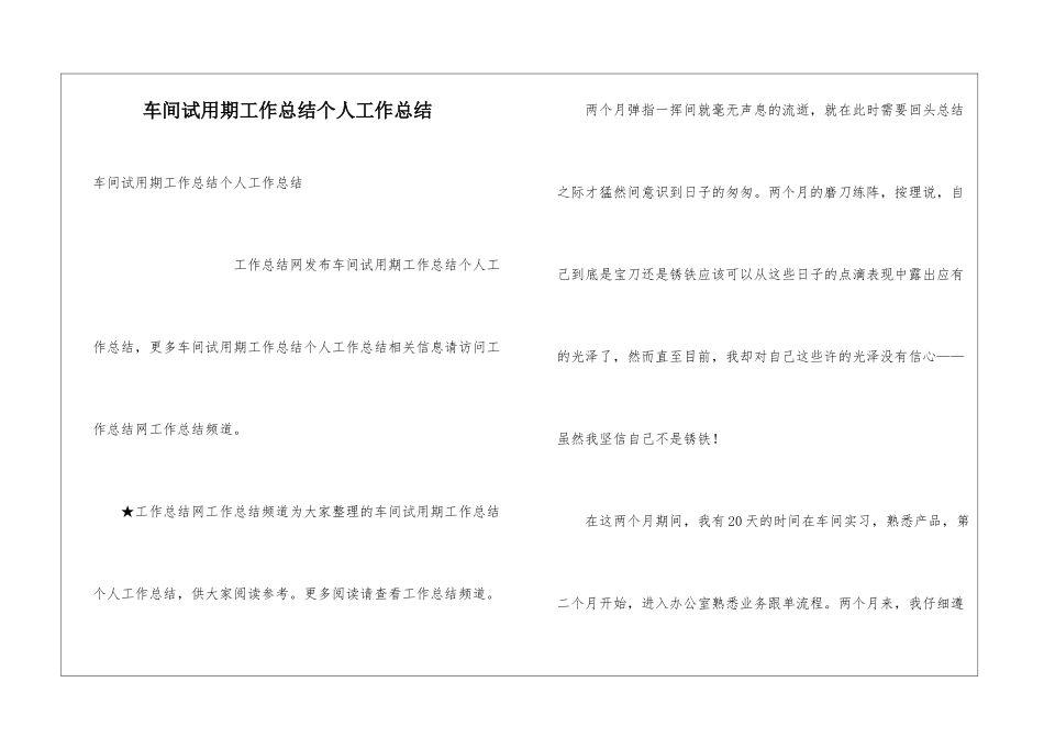 车间试用期工作总结个人工作总结_第1页