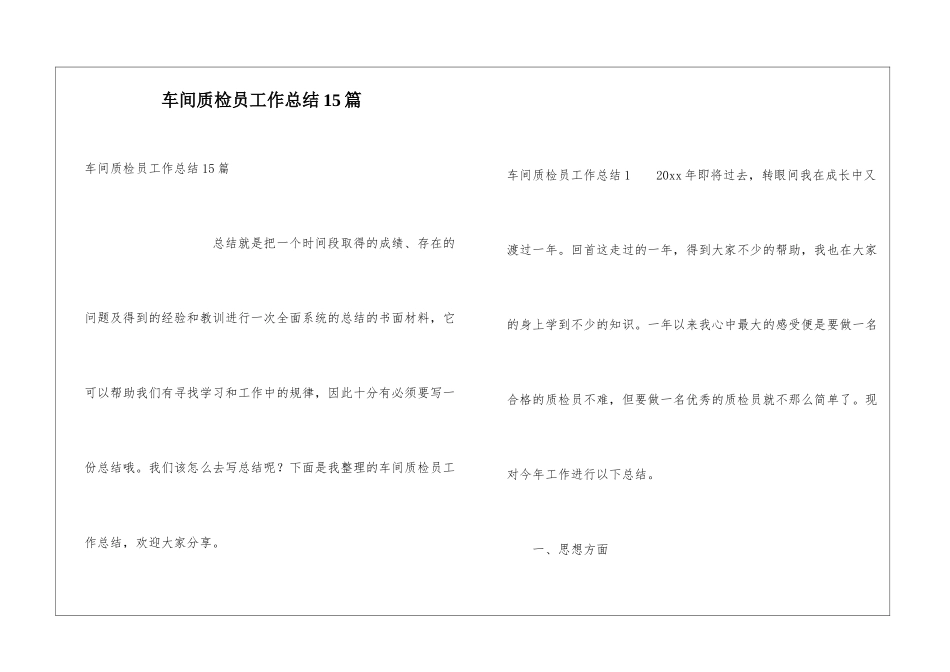 车间质检员工作总结15篇_第1页
