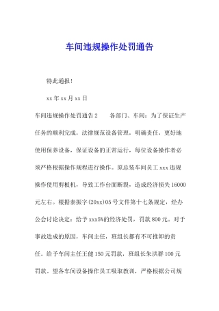 车间违规操作处罚通告