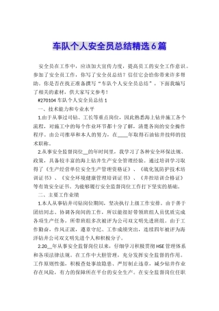 车队个人安全员总结精选6篇