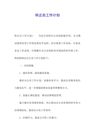 转正后工作计划