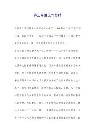 转正年度工作总结-