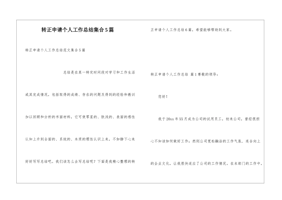 转正申请个人工作总结集合5篇_第1页