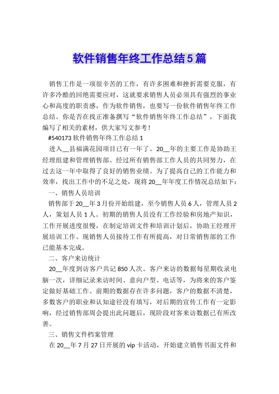 软件销售年终工作总结5篇_第1页