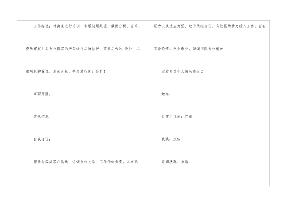 运营专员个人简历模板_第3页