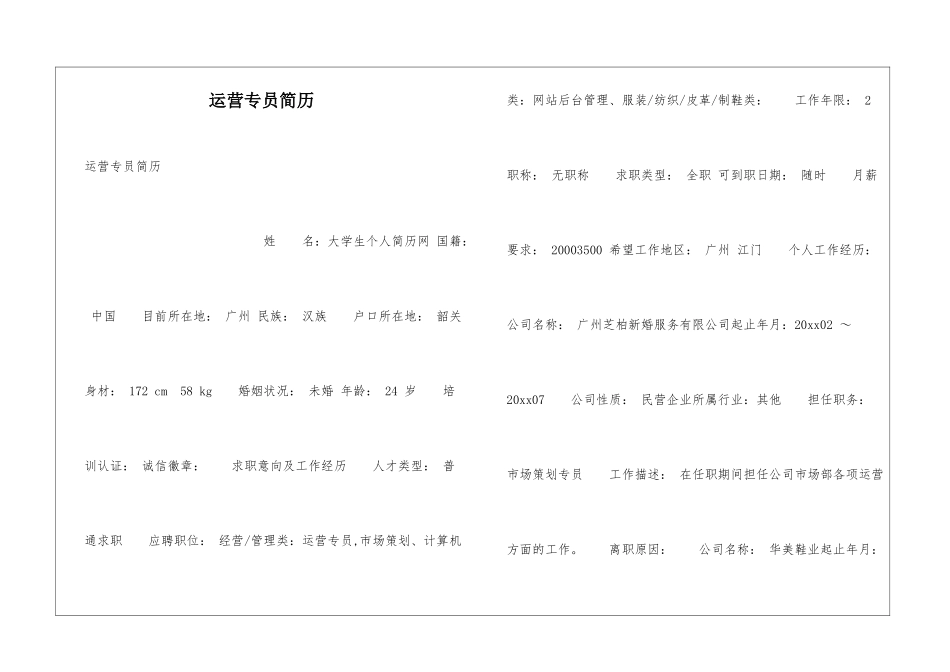 运营专员简历_第1页