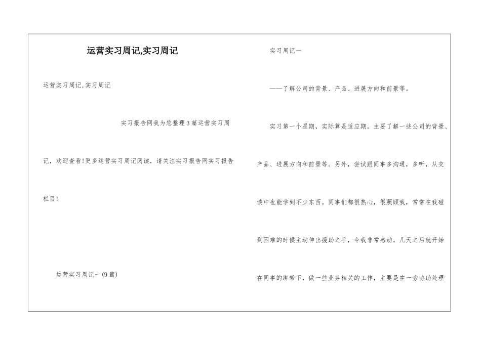 运营实习周记-实习周记_第1页