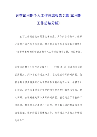 运营试用期个人工作总结报告3篇