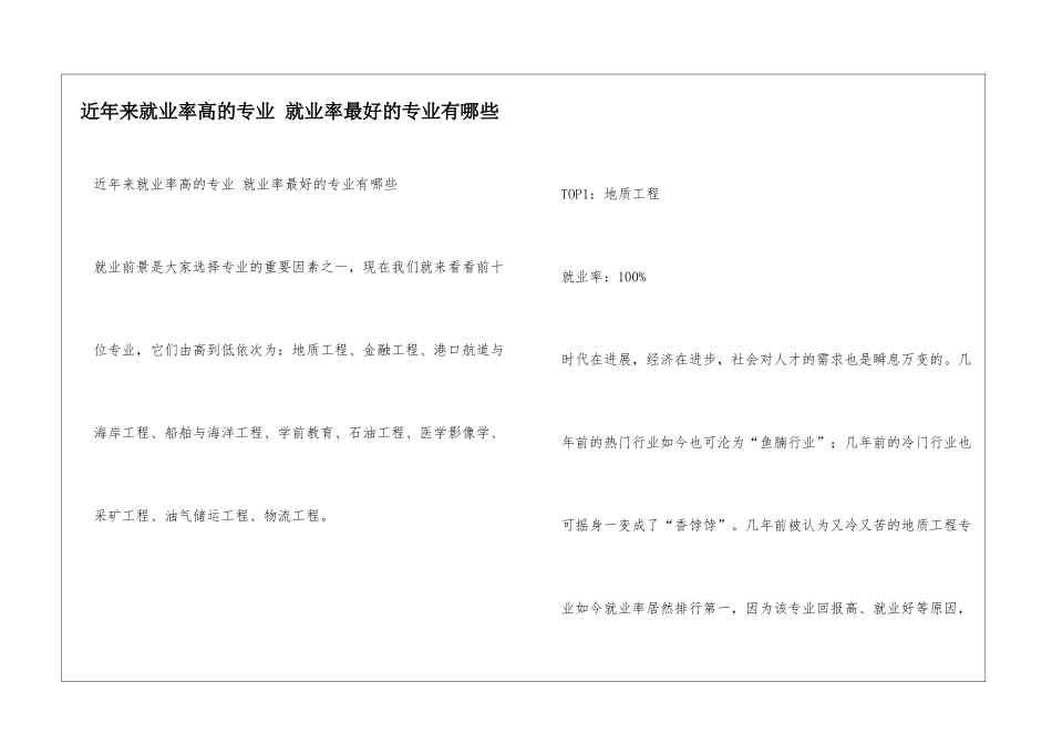 近年来就业率高的专业-就业率最好的专业有哪些_第1页