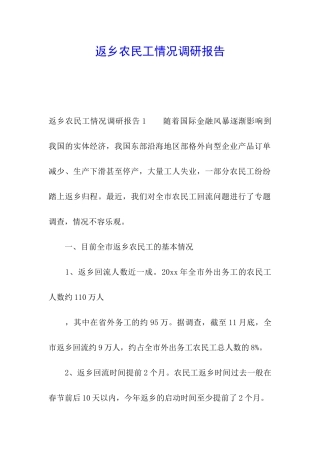 返乡农民工情况调研报告