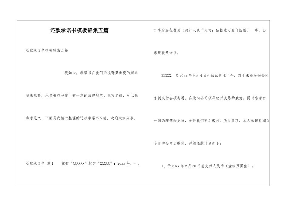 还款承诺书模板锦集五篇_第1页