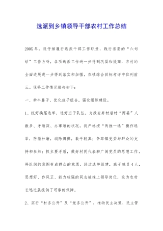 选派到乡镇领导干部农村工作总结-