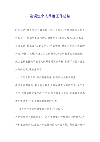 选调生个人季度工作总结-