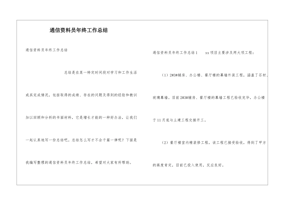 通信资料员年终工作总结_第1页