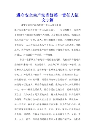 遵守安全生产法当好第一责任人征文3篇
