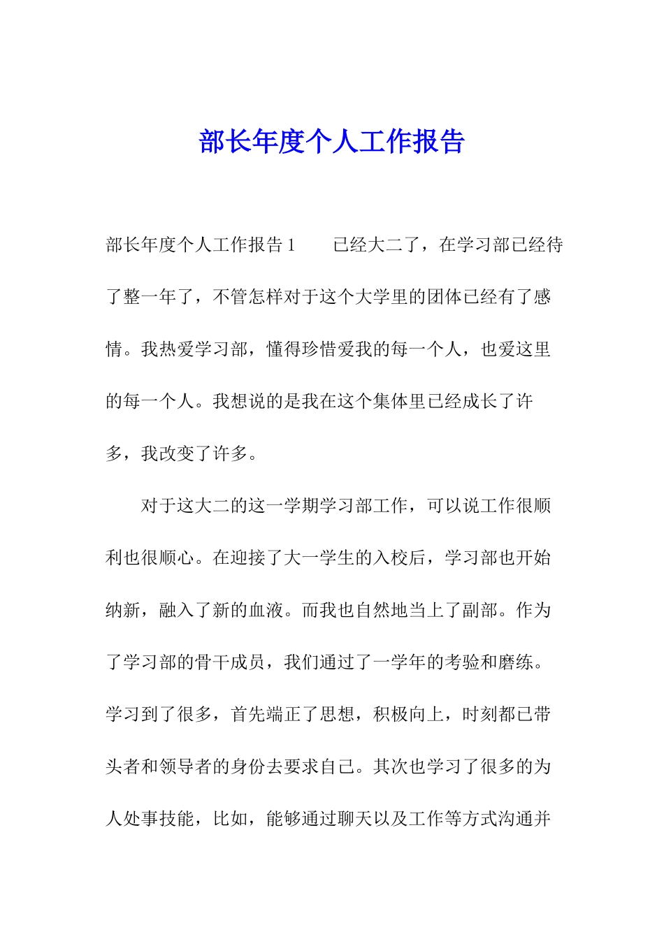 部长年度个人工作报告_第1页