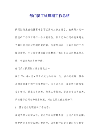 部门员工试用期工作总结-
