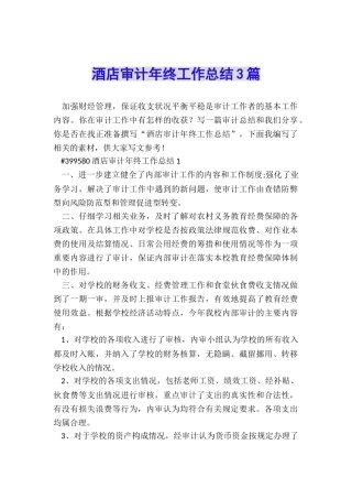 酒店审计年终工作总结3篇