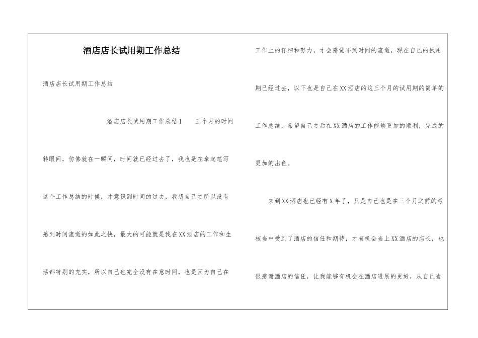 酒店店长试用期工作总结_第1页