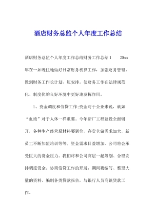 酒店财务总监个人年度工作总结