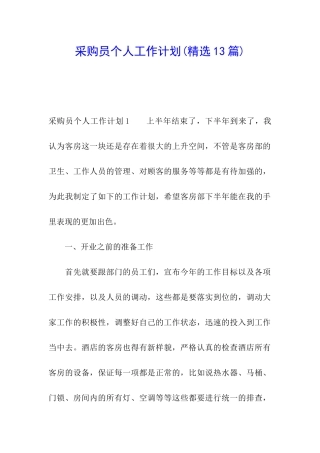 采购员个人工作计划(精选13篇)