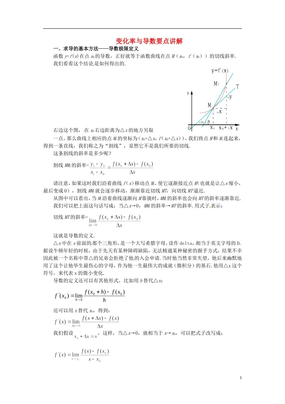 2015高中数学 1.1变化率与导数要点讲解 新人教A版选修2-2 _第1页