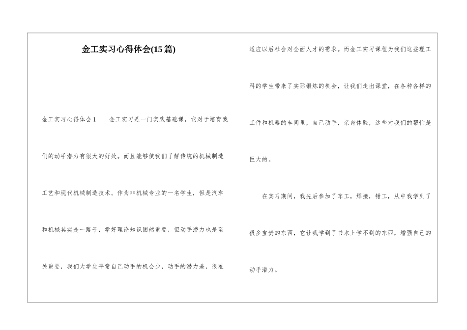 金工实习心得体会(15篇)_第1页