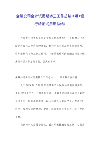 金融公司会计试用期转正工作总结3篇