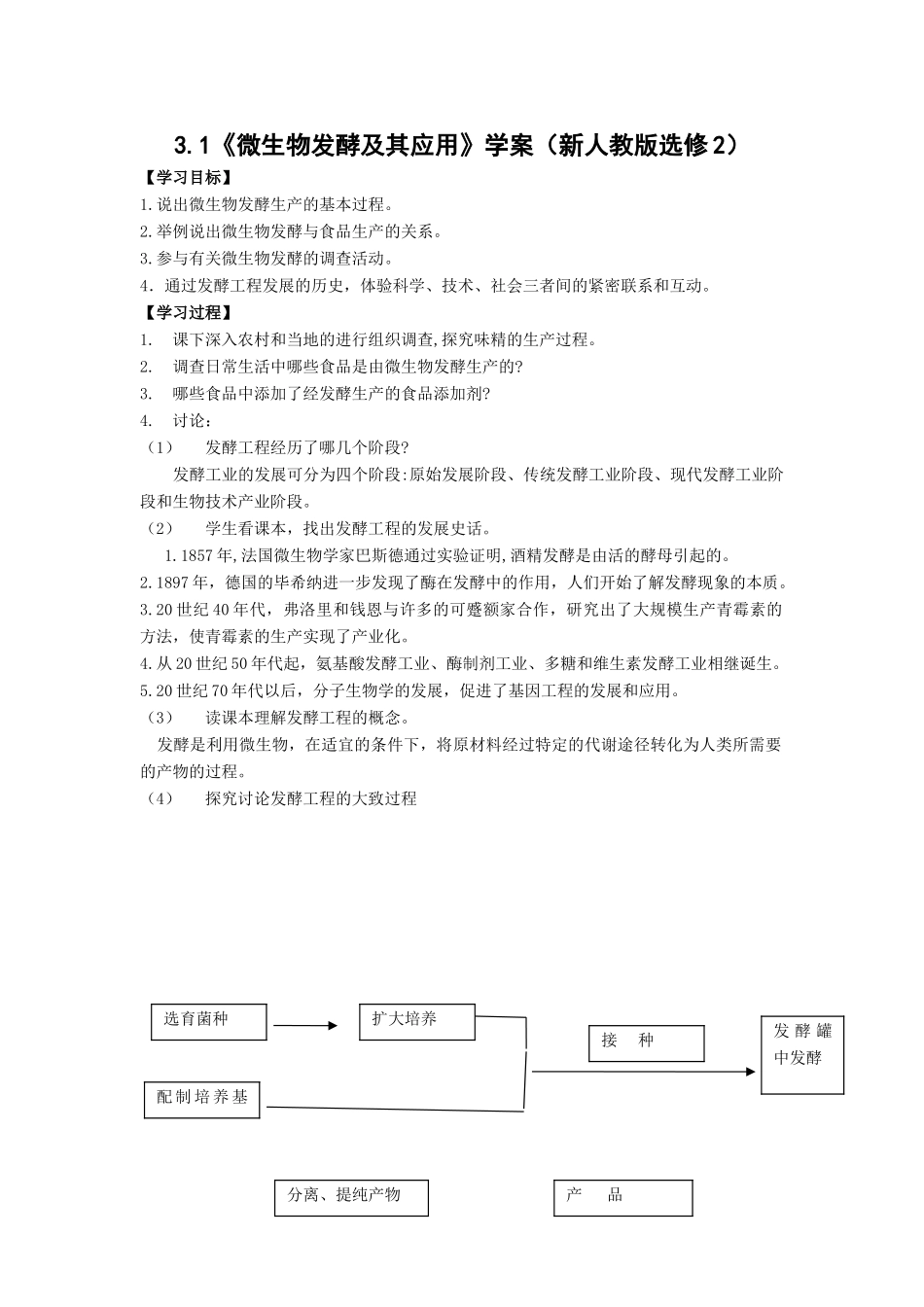 3.1《微生物发酵及其应用》学案（新人教版选修2）_第1页