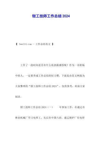 钳工技师工作总结2024