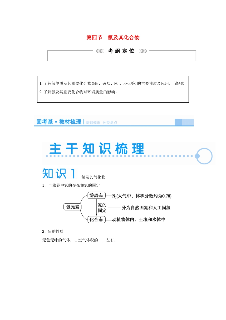 2015届高考化学大一轮复习 第四章 第四节 氮及其化合物（含解析）_第1页